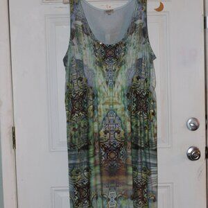 One World Multi Color Multi Pattern Maxi Sleeveless Dress Size 2X